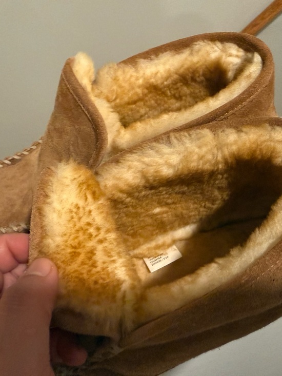 L.L. Bean Chestnut Suede Moccasin Slippers with Shearling Lining